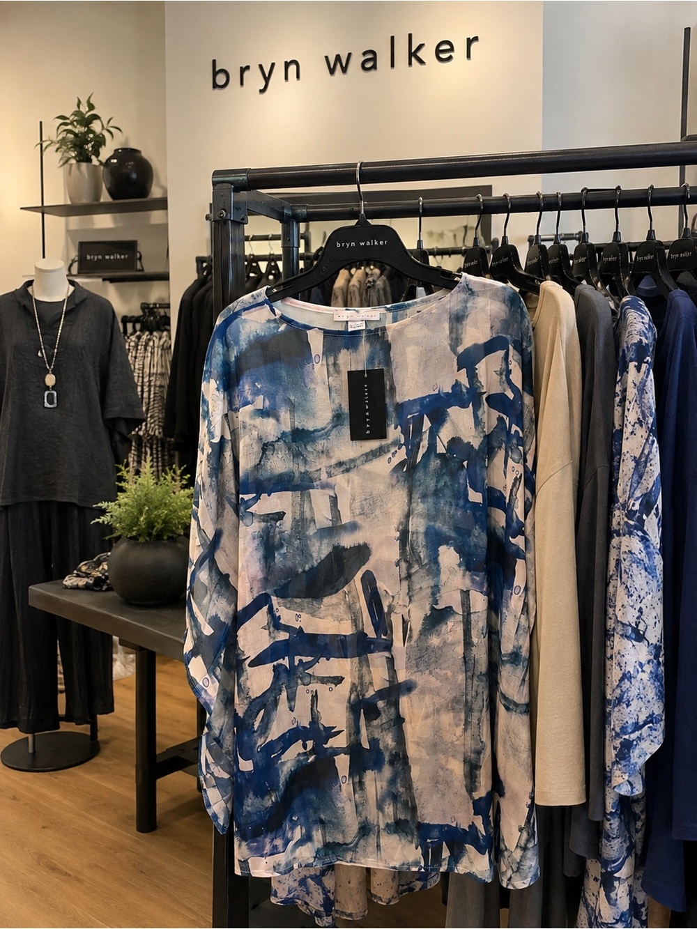 Bryn Walker Blue and bream Abstract Sheer Tunic S - Picture 3 of 7